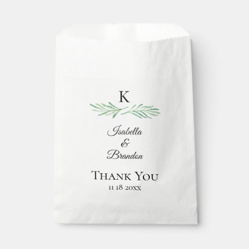 Elegant Monogram Greenery Wedding Favor Bag