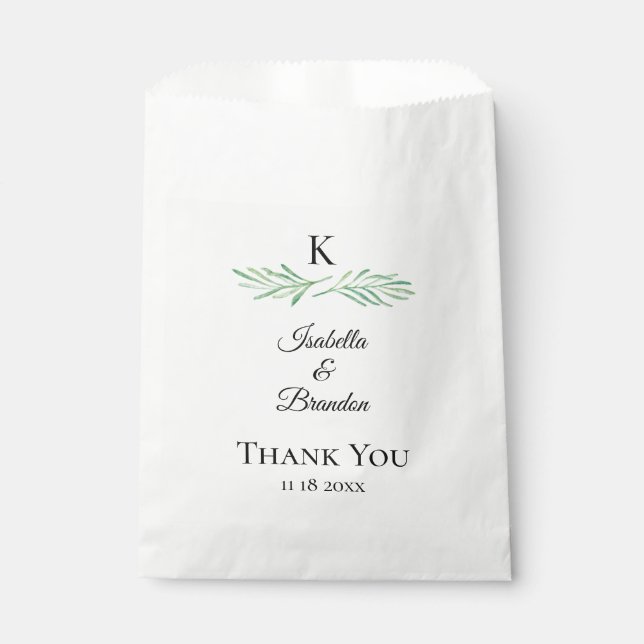Elegant Monogram Greenery Wedding Favor Bag (Front)