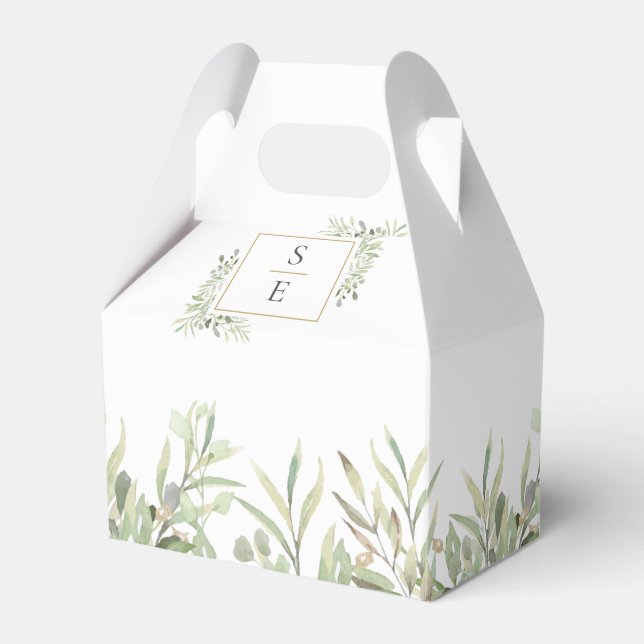 Elegant Monogram Greenery Wedding Favor Boxes (Front Side)
