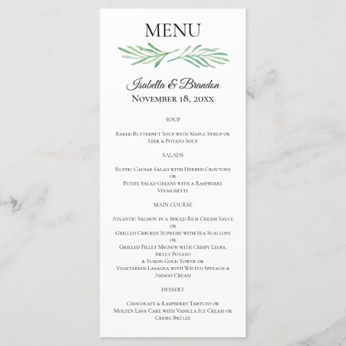 Elegant Monogram Greenery Wedding Menu