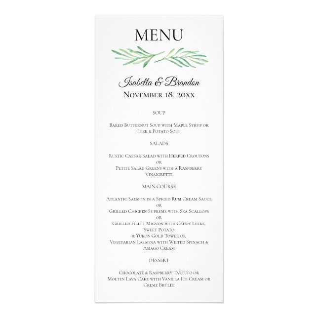 Elegant Monogram Greenery Wedding Menu 2 (Front)