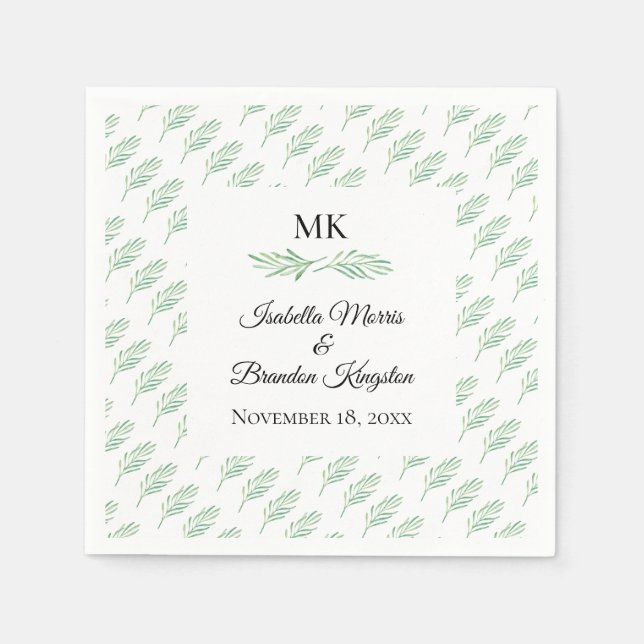 Elegant Monogram Greenery Wedding Napkin (Front)