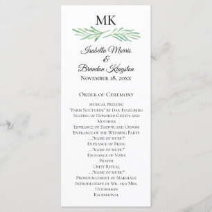 Elegant Monogram Greenery Wedding Program