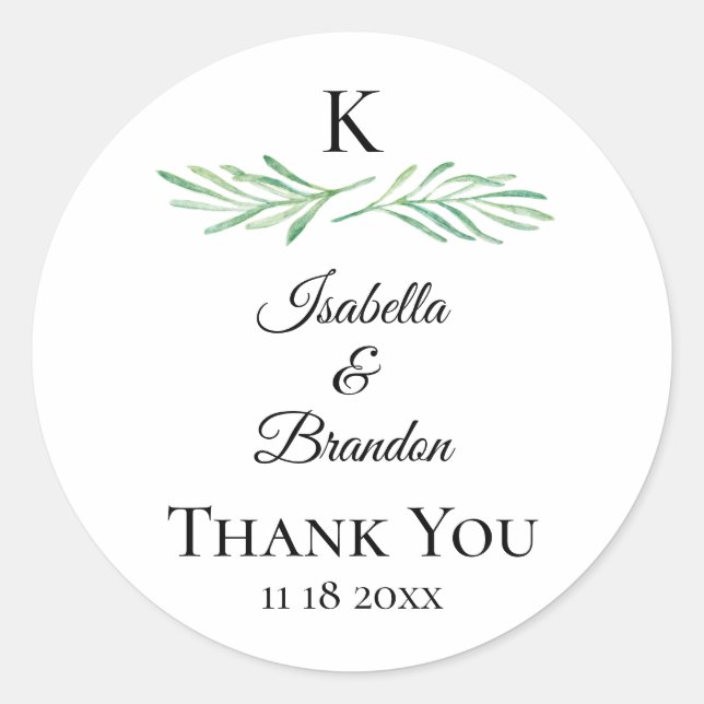 Elegant Monogram Greenery Wedding Sticker (Front)