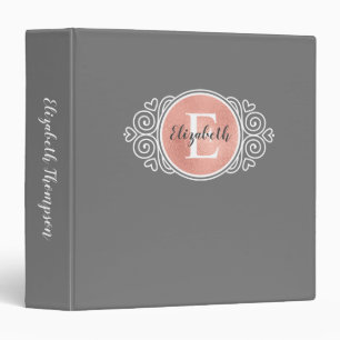Elegant Monogram Grey Rose Gold Foil 3 Ring Binder