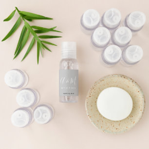 Elegant Monogram Grey Wedding Favor Hand Sanitizer