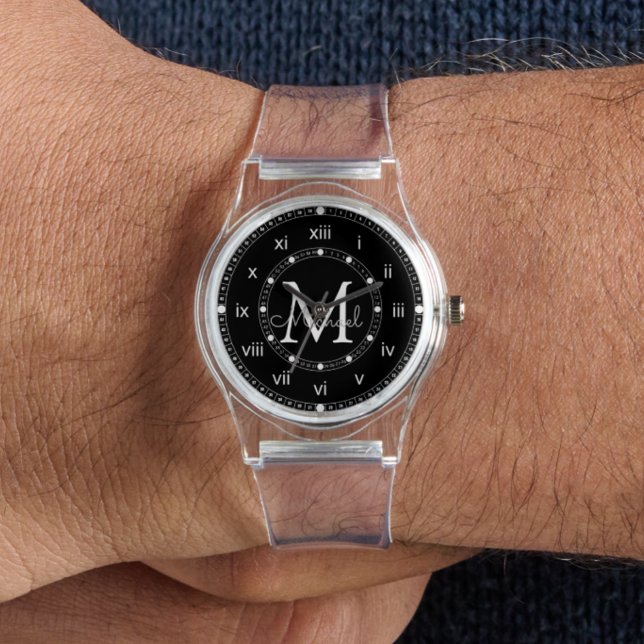 elegant monogram groomsmen black & white watch (Creator Uploaded)