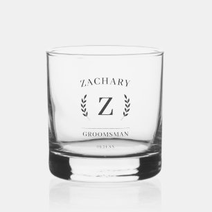Elegant Monogram Groomsmen Gift Wedding Favor Whiskey Glass