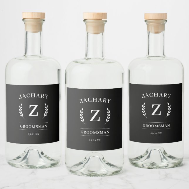 Elegant Monogram Groomsmen Gift Wedding Party  Liquor Bottle Label (Bottles)