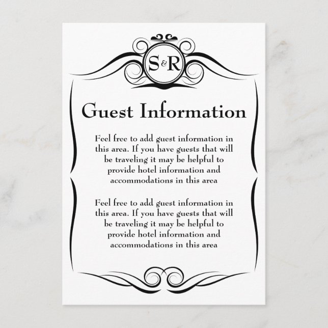 Elegant Monogram Guest Information Card (Front)