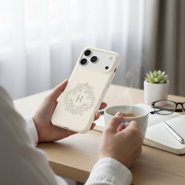 Elegant Monogram H Floral Wreath Cream iPhone Case (Creator Uploaded)