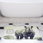 Elegant Monogram Hand Drawn African Rhinoceros  Bath Mat at Zazzle