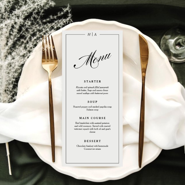 Elegant Monogram Handwriting Wedding Dinner  Menu (Creator Uploaded)
