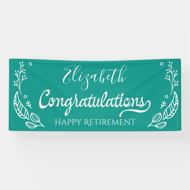 Elegant Monogram Happy Retirement Blue Banner (Horizontal)