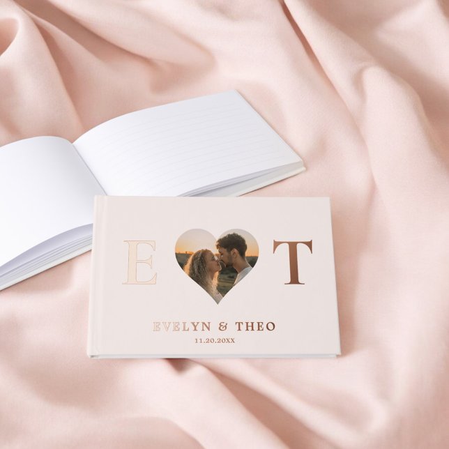 Elegant Monogram Heart Blush Wedding Guest Book (Creator Uploaded)