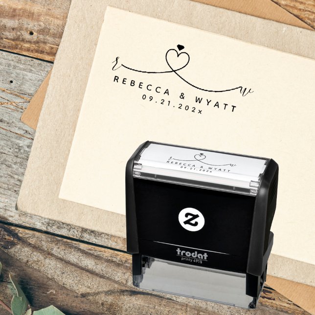 Elegant Monogram Heart Couple Initials Wedding  Self-inking Stamp (Creator Uploaded)