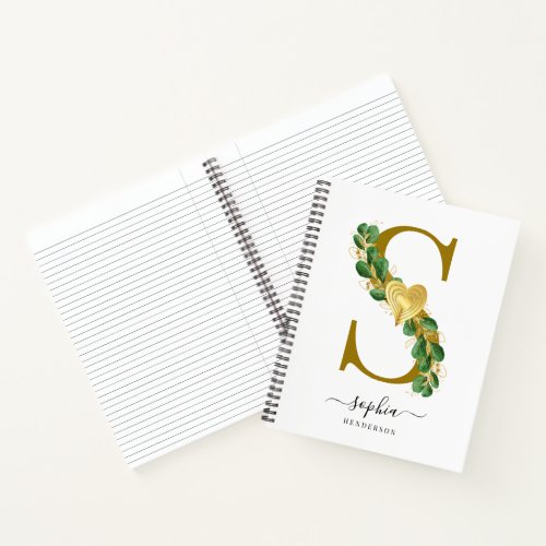Elegant Monogram Heart Greenery Letter S Notebook