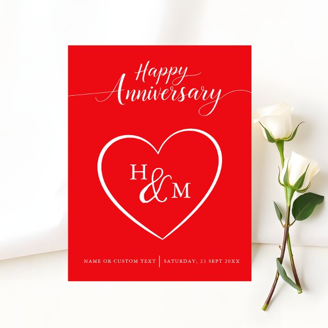 Elegant Monogram Heart Happy Anniversary Card (Creator Uploaded)
