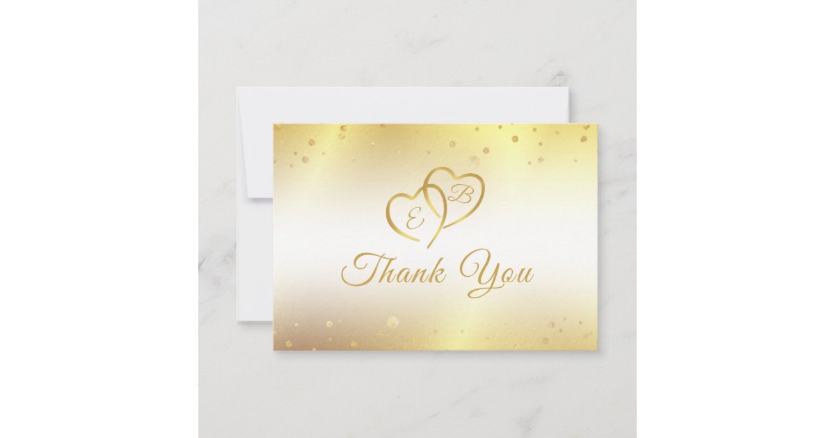 Elegant Monogram Hearts Metallic Gold Thank You Card | Zazzle