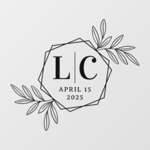 Elegant monogram hexagon border greenery leaves floor decals