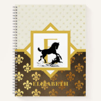 Elegant Monogram Horse Dog Gold Bronze Fleurdelys Notebook