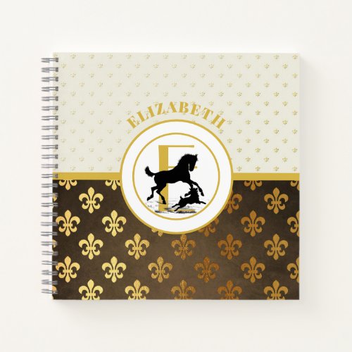 Elegant Monogram Horse Dog Gold Bronze Fleurdelys Notebook