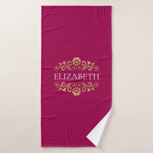 Elegant Monogram Hot Pink Gold  Bath Towel