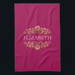 Elegant Monogram Hot Pink Gold Kitchen Towel<br><div class="desc">An elegant and chic hot pink and gold flourish monogram kitchen towel. Add your name between the gold floral flourish on the front. Designed for you by Blackberry Boulevard.</div>