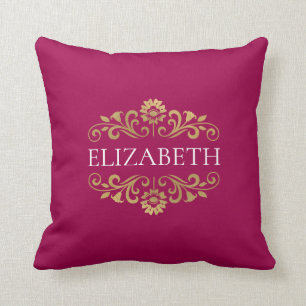 Elegant Monogram Hot Pink Gold Throw Pillow