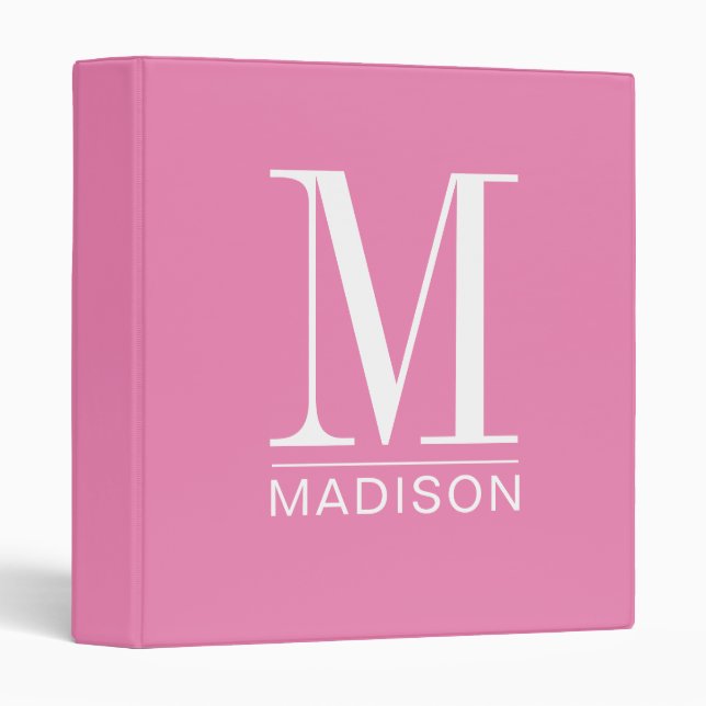 Elegant Monogram Hot Pink Initial Name Binder (Front/Spine)