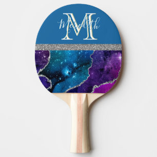 Elegant Monogram I Purple Teal Agate Silver Ping Ping Pong Paddle