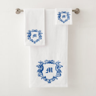Elegant Monogram In Dolphin Cartouche Template Bath Towel Set