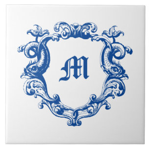 Elegant Monogram In Dolphin Cartouche Template Ceramic Tile