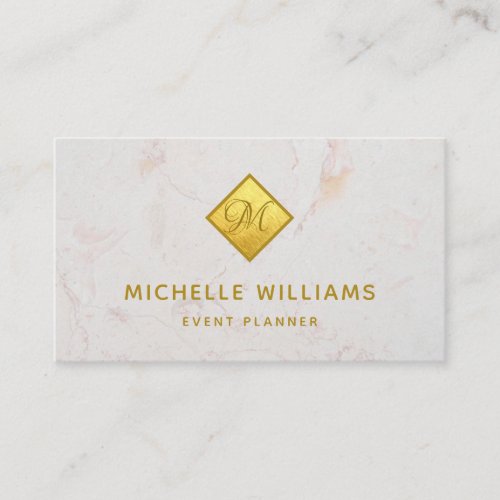 Elegant Monogram in Faux Gold Foil White Marble Business Card