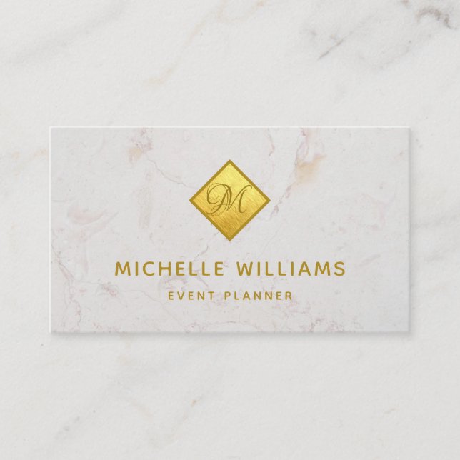 Elegant Monogram in Faux Gold Foil White Marble Business Card (Front)