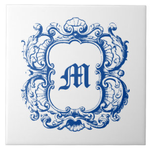 Elegant Monogram In Sea Shell Cartouche Template Ceramic Tile