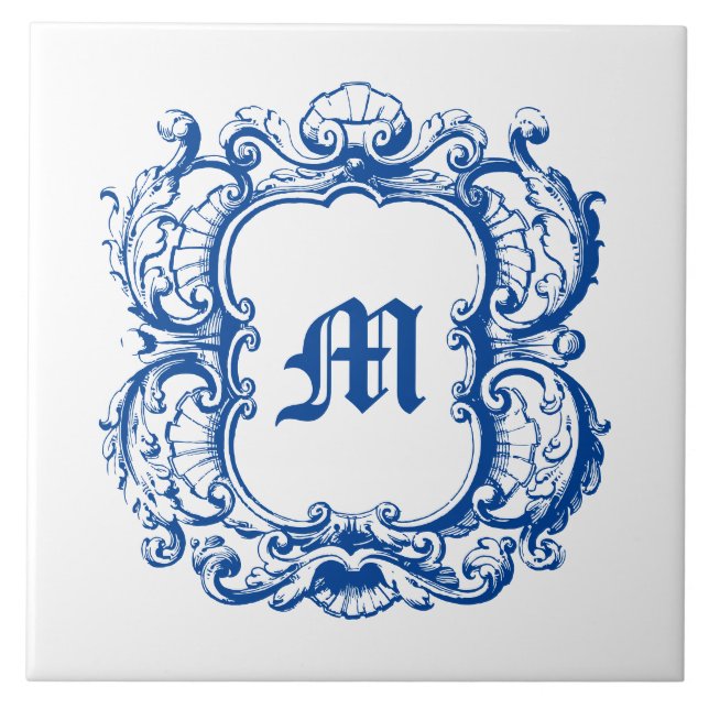 Elegant Monogram In Sea Shell Cartouche Template Ceramic Tile (Front)