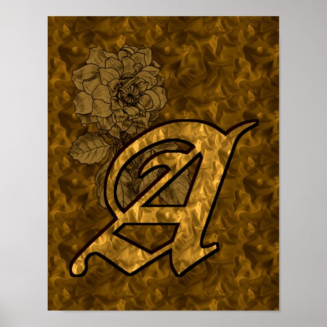 Elegant Monogram Initial A Gold Peony Flower Poster (Front)