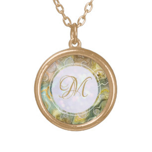 Elegant Monogram Initial Abstract Gold Marble Gold Plated Necklace