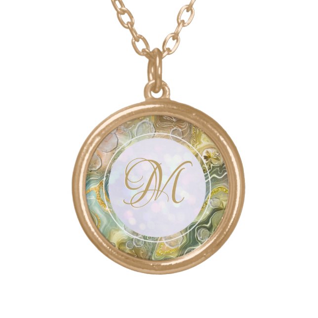 Elegant Monogram Initial Abstract Gold Marble Gold Plated Necklace (Front)