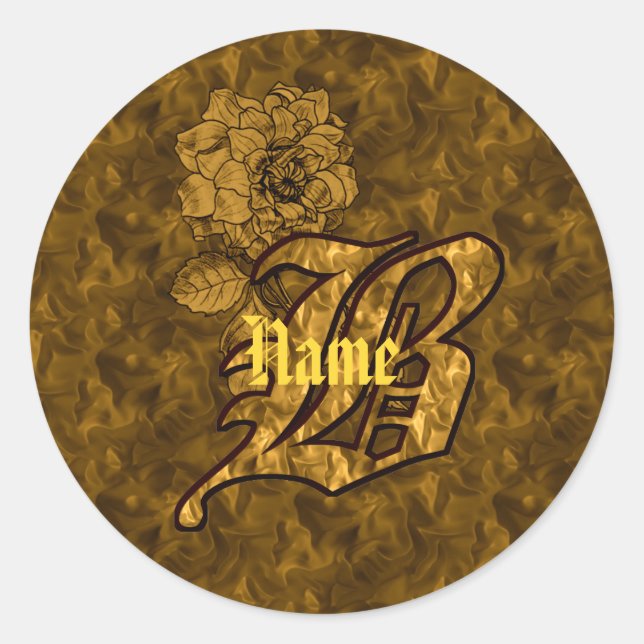 Elegant Monogram Initial B Gold Peony Personalized Classic Round Sticker (Front)