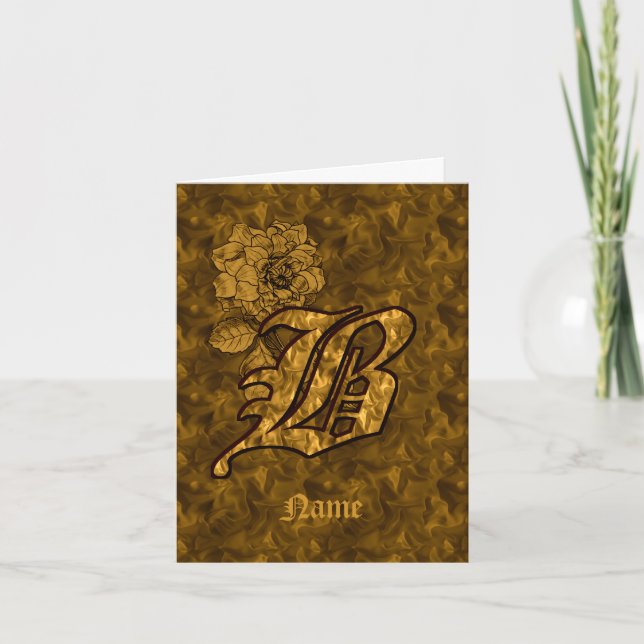 Elegant Monogram Initial B Gold Peony Personalized Note Card (Front)