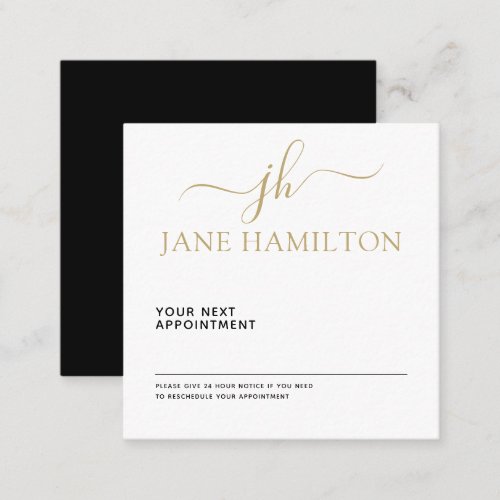 Elegant Monogram Initial Black and Gold Appointment Card
