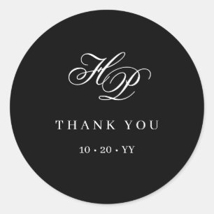 Elegant Monogram Initial Black & White Wedding Classic Round Sticker