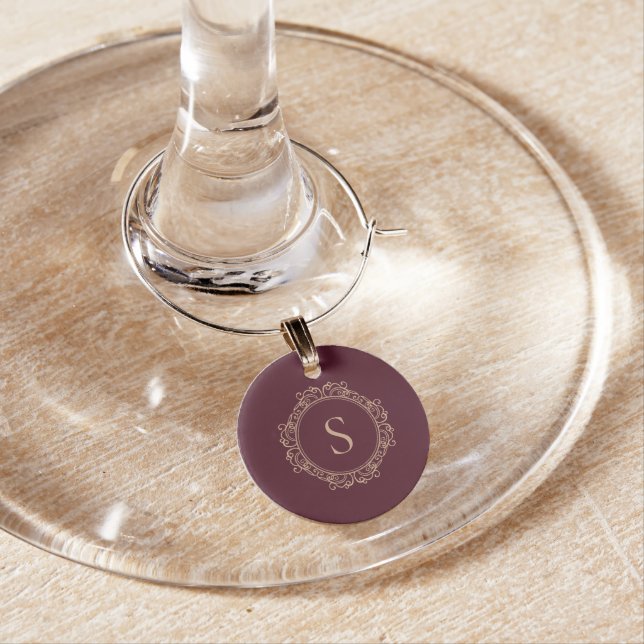Elegant Monogram Initial Burgundy Wine Charm (In Situ)