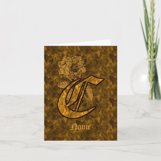 Elegant Monogram Initial C Gold Peony Personalized Note Card (Front)