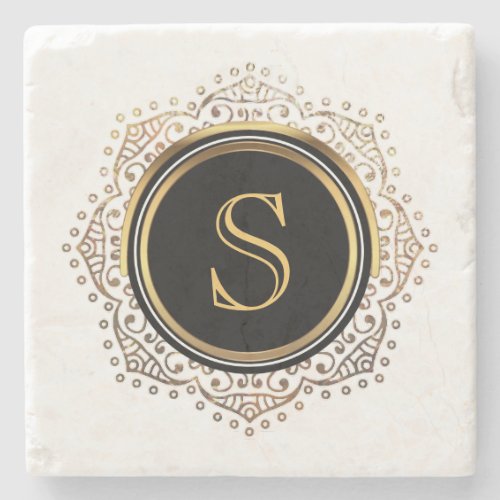 Elegant Monogram Initial  Chic Gold Monogrammed Stone Coaster