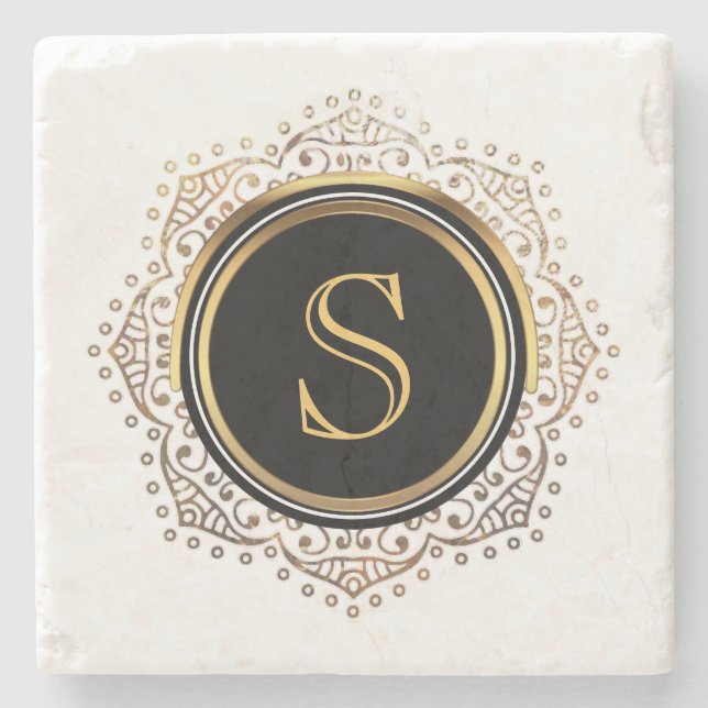 Elegant Monogram Initial | Chic Gold Monogrammed Stone Coaster (Front)