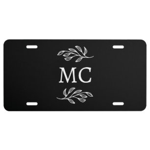 Elegant Monogram Initial Crest Botanical Leaf License Plate