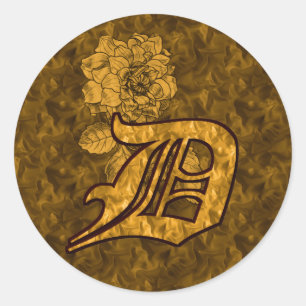 Elegant Monogram Initial D Gold Peony Flower Classic Round Sticker